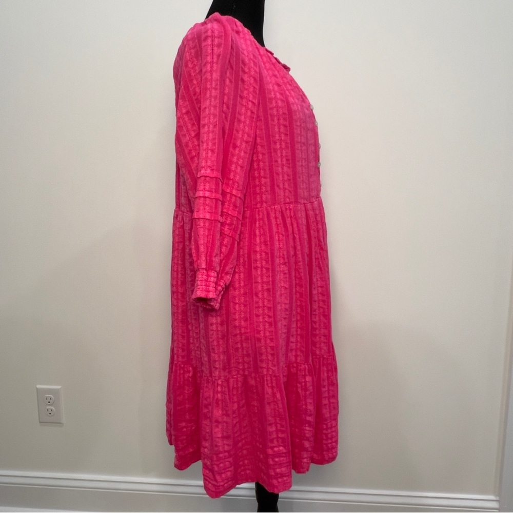 J. Jill Womens Hot Pink Button-Front Tiered Peasant Dress Size Medium - Picture 6 of 14